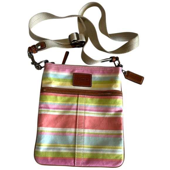 Coach Multi-Color Stripe Signature Logo Lining Swingpack Bag F42622 - Picture 1 of 8